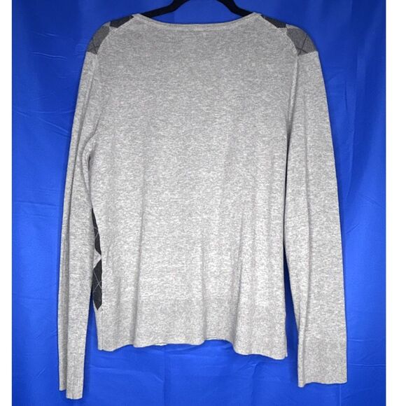Women's Gray Argyle Long Sleeve Cardigan Sweater Twee Preppy Teacher Academia L - Picture 2 of 8